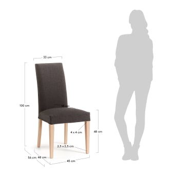Καρέκλα Freda, σκούρο γκρι και πόδια σε μασίφ ξύλο οξυάς σε φυσικό φινίρισμα - μεγέθη