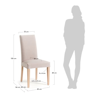 Καρέκλα Freda, μπεζ και πόδια σε μασίφ ξύλο οξυάς σε φυσικό φινίρισμα - μεγέθη