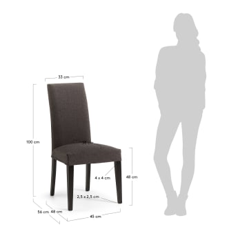Καρέκλα Freda, σκούρο γκρι και πόδια σε μασίφ ξύλο οξυάς σε μαύρο φινίρισμα - μεγέθη