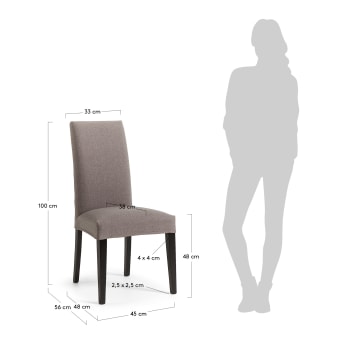 Καρέκλα Freda, γκρι και πόδια σε μασίφ ξύλο οξυάς σε μαύρο φινίρισμα - μεγέθη