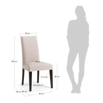 Beige Freda chair with solid beech wood legs with black finish - sizes