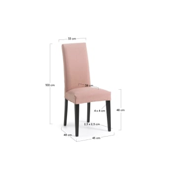 Καρέκλα Freda, ροζ και πόδια σε μασίφ ξύλο οξυάς σε μαύρο φινίρισμα - μεγέθη