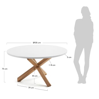 Lotus table in white with solid oak legs, Ø 135 cm - sizes