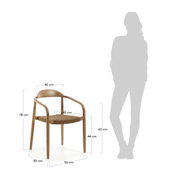 Nina chair in solid acacia wood and beige rope seat - sizes