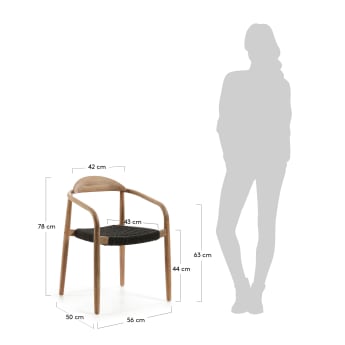 Nina stackable chair in solid acacia wood and black rope seat FSC 100% - sizes
