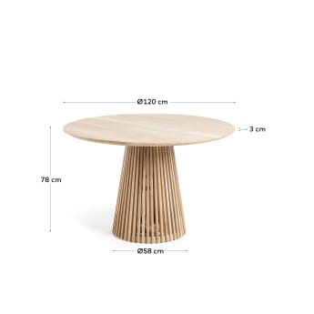 Στρογγυλό τραπέζι Jeanette, μασίφ ξύλο τικ, Ø120εκ - μεγέθη