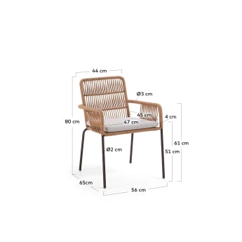 Samanta chair made from beige cord and galvanised steel legs. - sizes