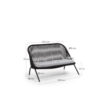 Shann 2-Sitzer Sofa schwarzes Seil 121 cm - Größen