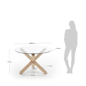 Στρογγυλό τραπέζι Lotus, γυαλί και πόδια σε μασίφ ξύλο δρυός, Ø 120 εκ - μεγέθη