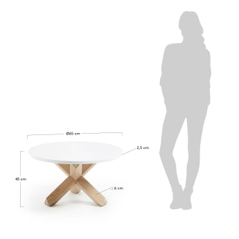 Lotus coffee table in white with solid oak legs, Ø 65 cm - sizes