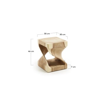 Hakon solid rain tree wood side table with carved interior, 30 x 30 cm - sizes