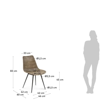 Equal chair made from rattan, with black finished steel legs - sizes