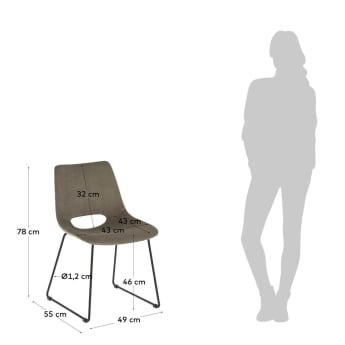 Zahara grey corduroy chair with steel legs with black finish - sizes