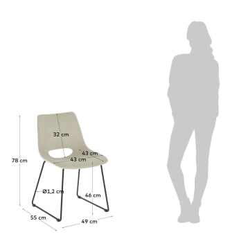 Καρέκλα Zahara, μπεζ κοτλέ και ατσάλινα πόδια σε μαύρο φινίρισμα - μεγέθη