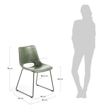 Καρέκλα Zahara, πράσινο και ατσάλινα πόδια σε μαύρο φινίρισμα - μεγέθη