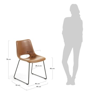 Zahara brown chair with steel legs with black finish - sizes