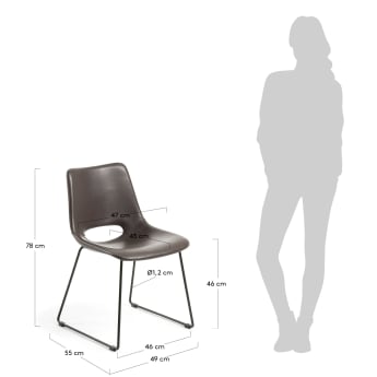 Zahara dark brown chair with steel legs with black finish - sizes