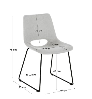 Zahara light grey chair with steel legs with black finish - sizes