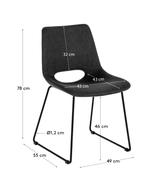 Zahara dark grey chair with steel legs with black finish - sizes