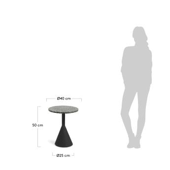 Βοηθητικό τραπέζι Delano, μαύρο terrazzo, μαύρα ατσάλινα πόδια, Ø40εκ - μεγέθη