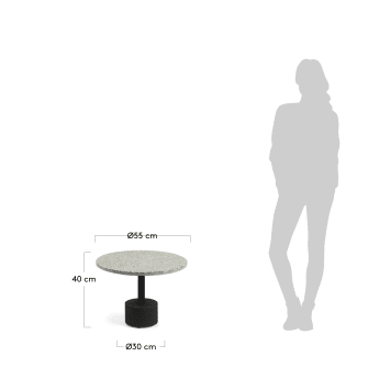 Delano grey terrazzo side table with steel legs in a black finish, Ø 55 cm - sizes