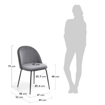 Καρέκλα Ivonne, γκρι βελούδο - μεγέθη