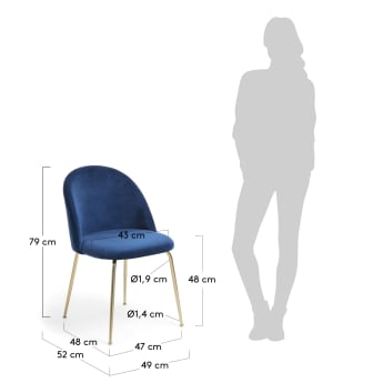 Καρέκλα Ivonne, μπλε βελούδο - μεγέθη