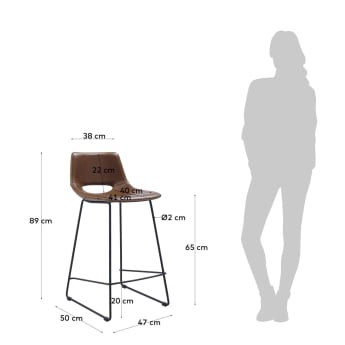 Καρέκλα Zahara, ύψος 65 εκ, καφέ συνθετικό δέρμα - μεγέθη