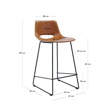 Καρέκλα Zahara, ύψος 65 εκ, καφέ συνθετικό δέρμα - μεγέθη