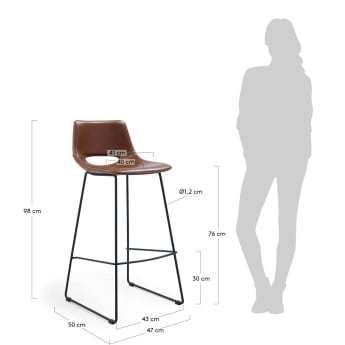 Brown synthetic leather Zahara barstool height 76 cm - sizes