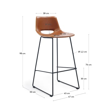 Brown synthetic leather Zahara barstool height 76 cm - sizes