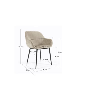 Konna chair in beige chenille with steel legs and painted black finish FR - sizes