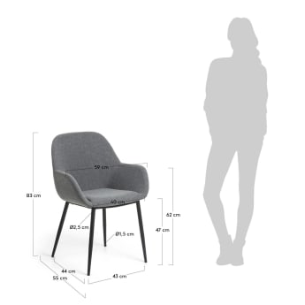 Konna Stuhl in Dunkelgrau mit schwarz lackierten Stahlbeinen - Größen