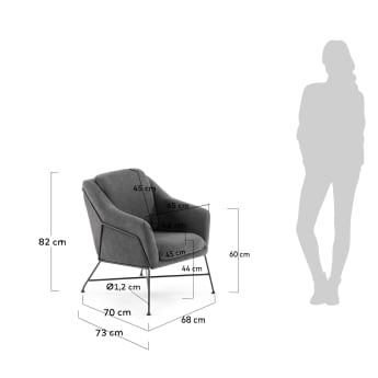 Brida armchair in dark grey with steel structure in black finish. - sizes