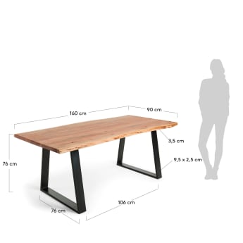 Alaia table in solid acacia wood with natural finish, 160 x 90 cm - sizes