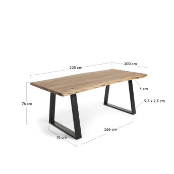 Alaia table made from solid acacia wood with natural finish 220 x 100 cm - sizes