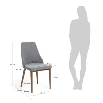 Kαρέκλα Rosie, ανοιχτό γκρι και πόδια από μασίφ ξύλο οξυάς σε σκούρο φινίρισμα - μεγέθη