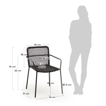 Καρέκλα Ellen, μαύρο σκοινί και γαλβανισμένο ατσάλι - μεγέθη