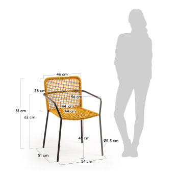 Καρέκλα Ellen, μουσταρδί σκοινί και γαλβανισμένο ατσάλι - μεγέθη