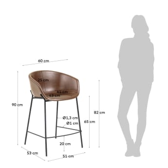Tabouret de bar Yvette en polyuréthane marron hauteur 65 cm - dimensions