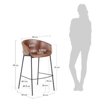 Brown synthetic leather Yvette barstool height 74 cm - sizes