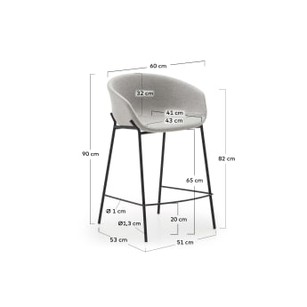 Yvette light grey stool with steel in a black finish, height 65 cm - sizes