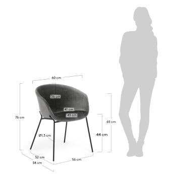 Καρέκλα Yvette, γκρι βελούδο, ατσάλι σε μαύρο φινίρισμα - μεγέθη