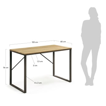Talbot melamine desk with natural finish, and legs in a black finish, 120 x 60 cm - sizes