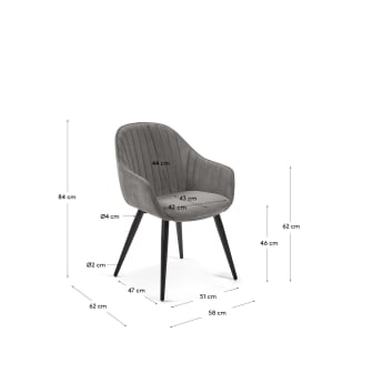 Fabia velvet chair in grey with steel legs in a black finish - sizes