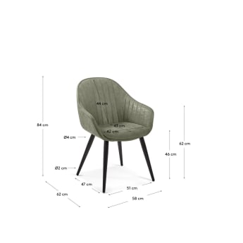 Fabia velvet chair in green with steel legs in a black finish - sizes