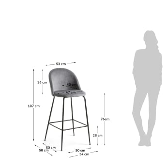 Grey velvet Ivonne stool height 65 cm - sizes
