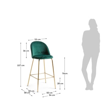 Green velvet Ivonne stool height 76 cm - sizes