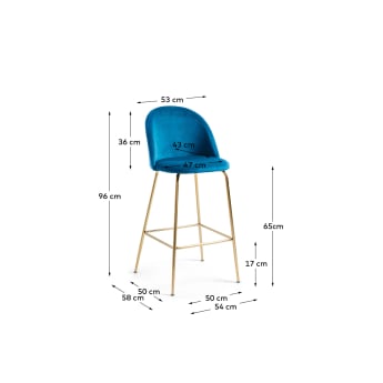 Blue velvet Ivonne stool height 65 cm - sizes