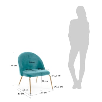 Turquoise velvet Ivonne armchair - sizes